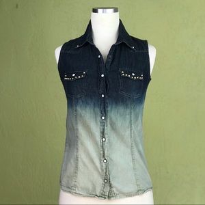 MMXIII Denim Dip Dyed Ombré Pearl Snap Shirt Small